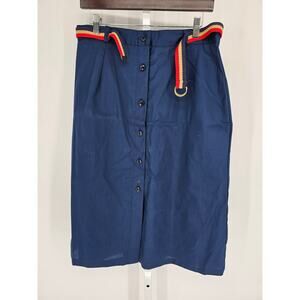 Vtg Parsons Place Womens Sz 17/18 Midi Length Pencil Skirt Blue Belted Mod Look